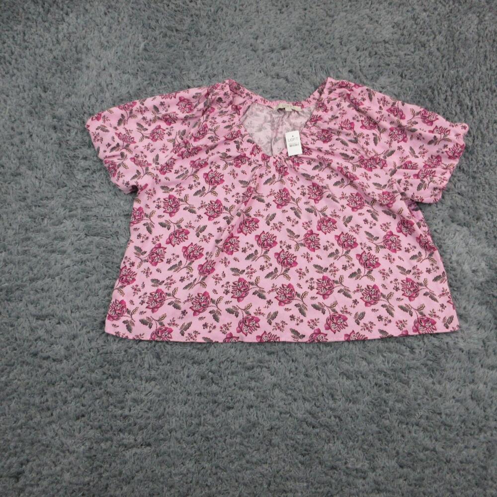 LOFT Blouse Shirt Womens XL Purple Floral Short Sleeve Scoop Neck Ruffle NWT